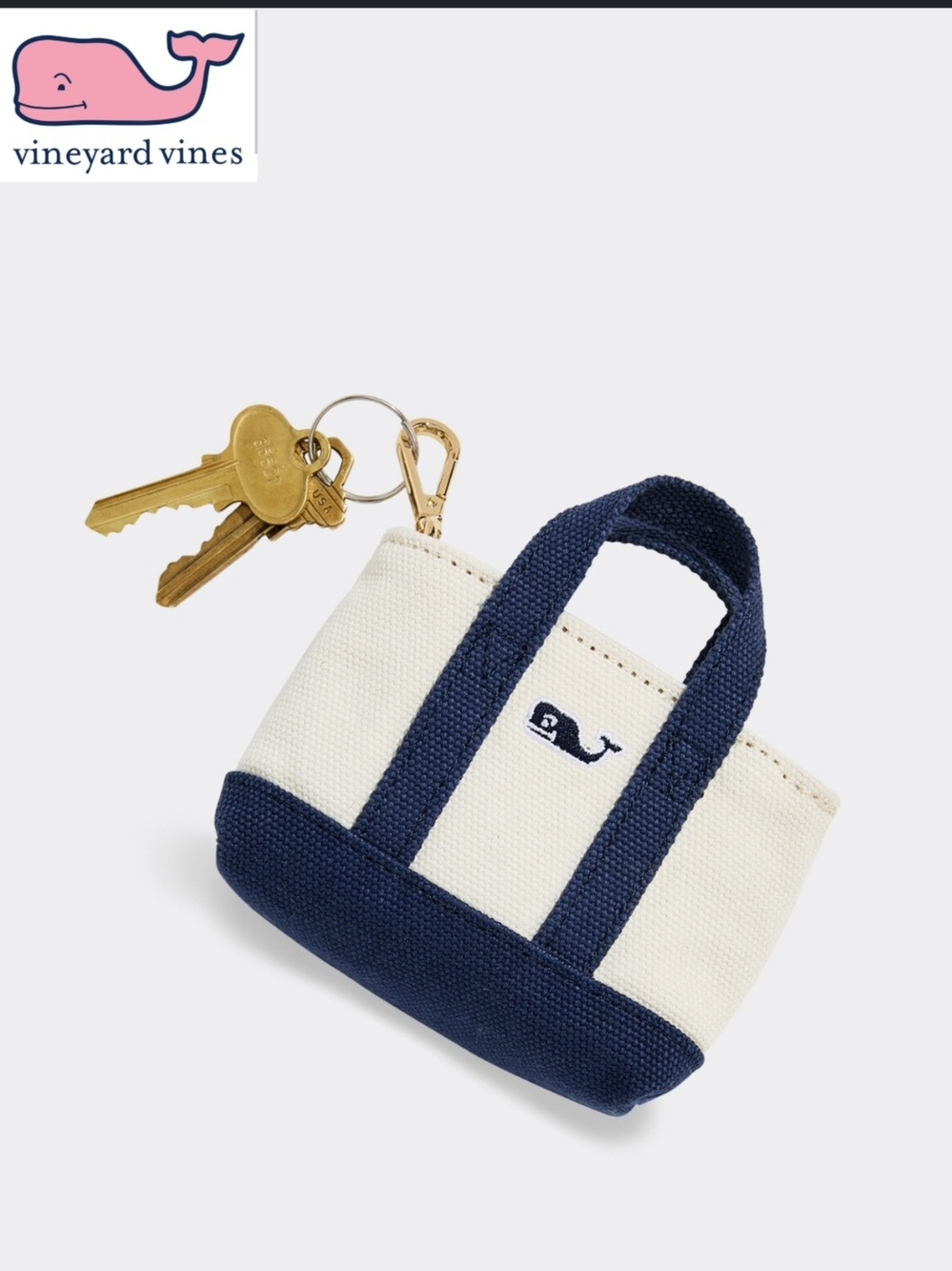 NWT Vineyard Vines Navy & Cream Mini Tote Keychain or Dog Bag Holder